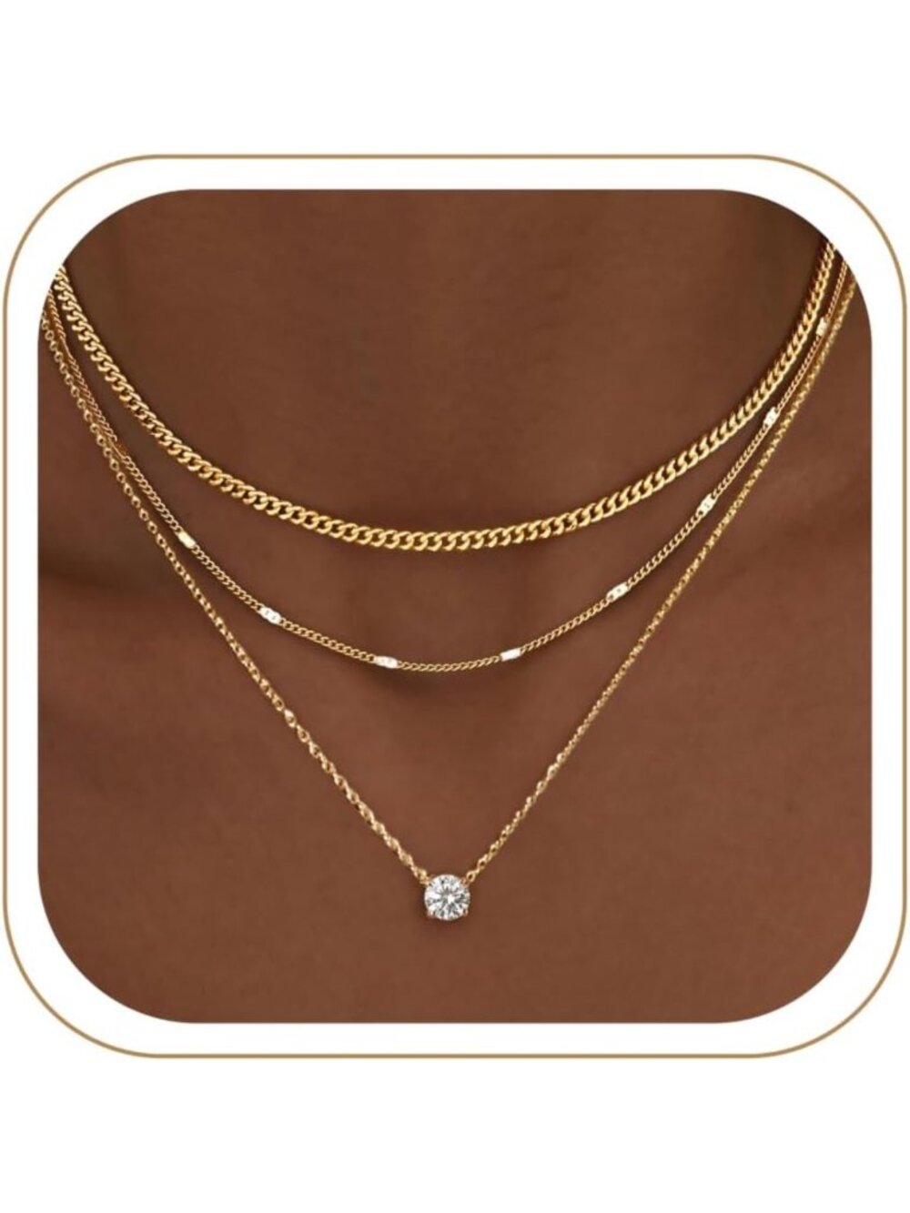 Layered Gold Necklaces Set for Women - Dainty Pendant & Chunky Cuban Chain